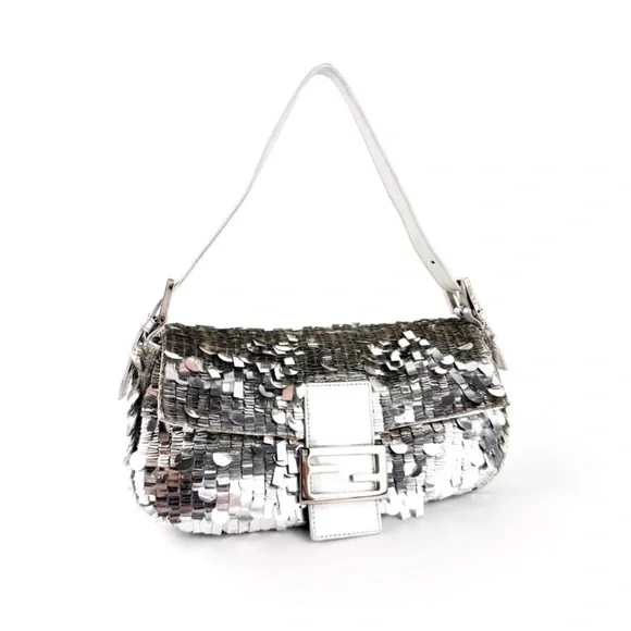 •SOLD• RARE Fendi Metallic Silver Sequin Baguette - Picture 2 of 8